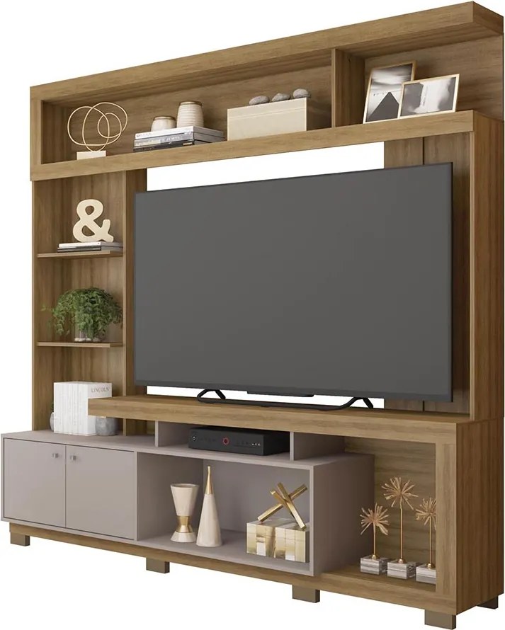 Estante TV 70 Pol 210cm Sala de Estar Mirel Bege Amarelado/Cinza C01 - D'Rossi