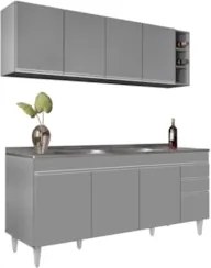 Armário Cozinha e Balcão Com Pia 180cm Dallas Cinza         - Lumil