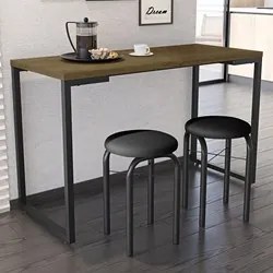 Mesa de Cozinha Bistrô Porto Castanho 120cm com 2 Banquetas Industriai