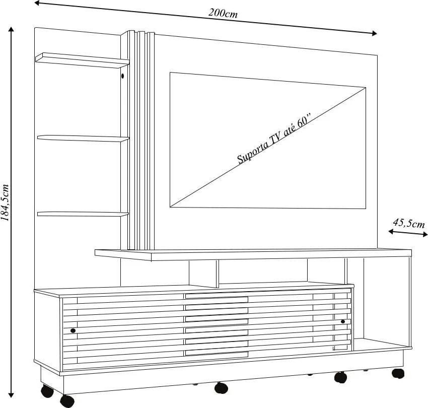 Home Theater Stall 2 Portas 2 Prateleiras Iluminação LED até 60 Fendi/Naturale G97 - Gran Belo