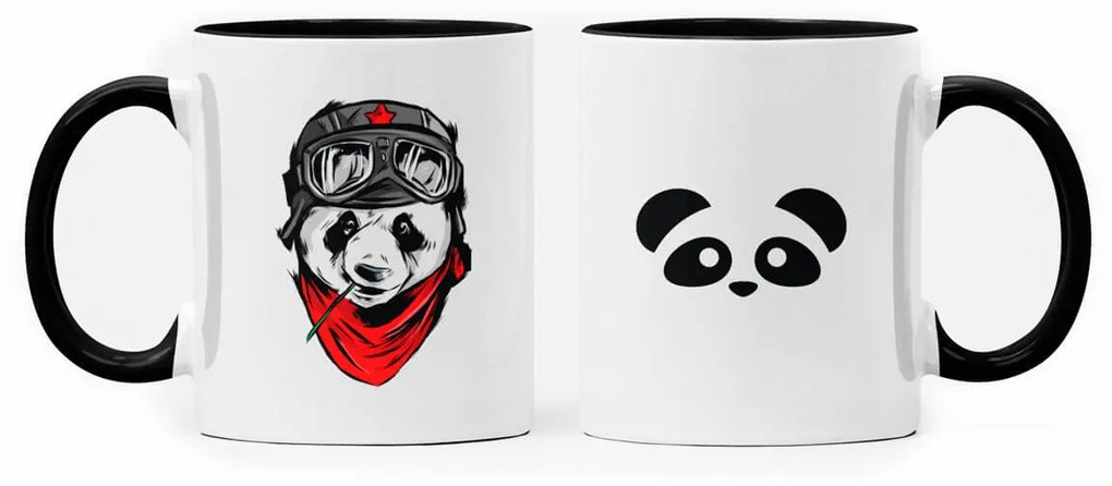 Caneca Panda Aviador Geek Nerd Branca com Alça Preta