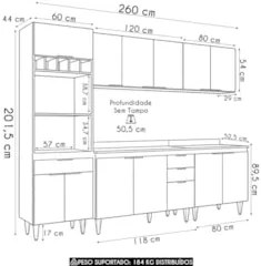 Armário de Cozinha Com Tampo CP05 260cm Pérola Branco Z34 - Mpozen