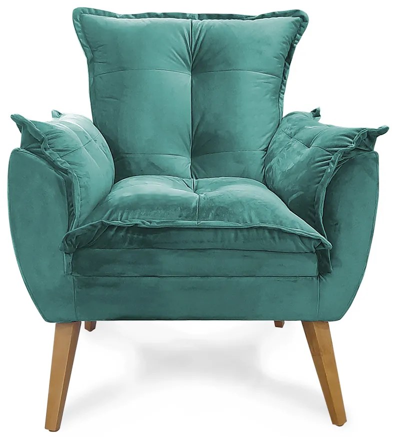 Poltrona Decorativa Apolo Pés Madeira Veludo Turquesa - Sheep Estofados - Veludo Turquesa