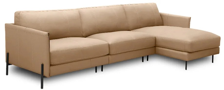 Sofá Decorativo Karine 5 Lugares Sala de estar 300cm com Chaise Pés em Aço Couro Nude G88 - Gran Belo