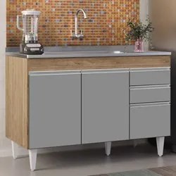 Balcão Gabinete com Pia Inox 120cm Michigan Castanho/Cinza - Lumil