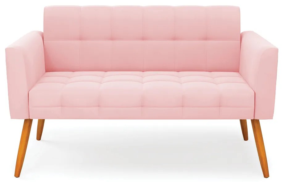 Sofá Namoradeira Elisa Suede Pés Palito Castanho - D'Rossi - Rosa Bebê