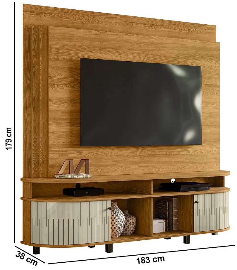 Estante de TV 65 Pol 183cm Sala de Estar Fayron M20 - D'Rossi - Cumaru e Opala