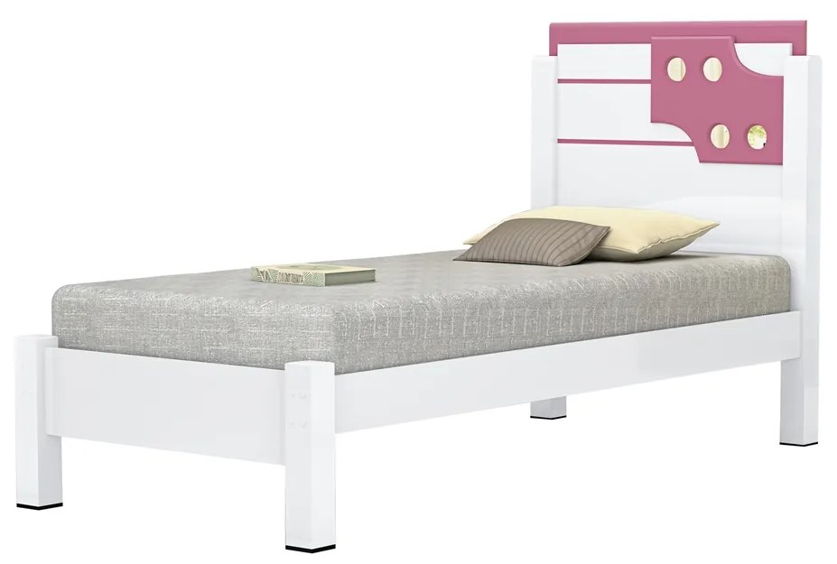 Cama Luiza Solteiro Branco/Rosa – Vitamov