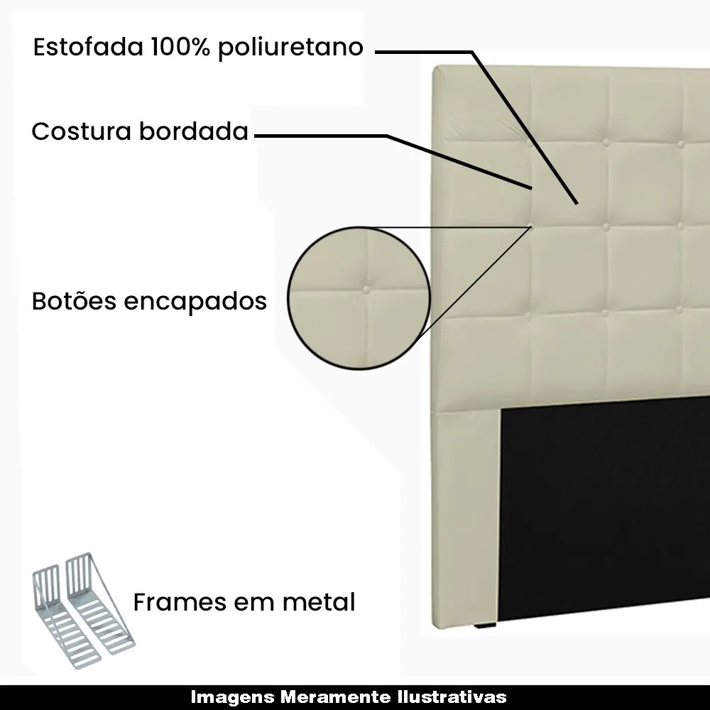 Cabeceira Decorativa Casal 1,40M Tropea PU Marfim G63 - Gran Belo