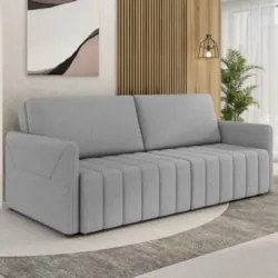 Sofá Cama Casal Retrátil 2 Lugares 192cm Atlas Z32 Linho Cinza - Mpoze