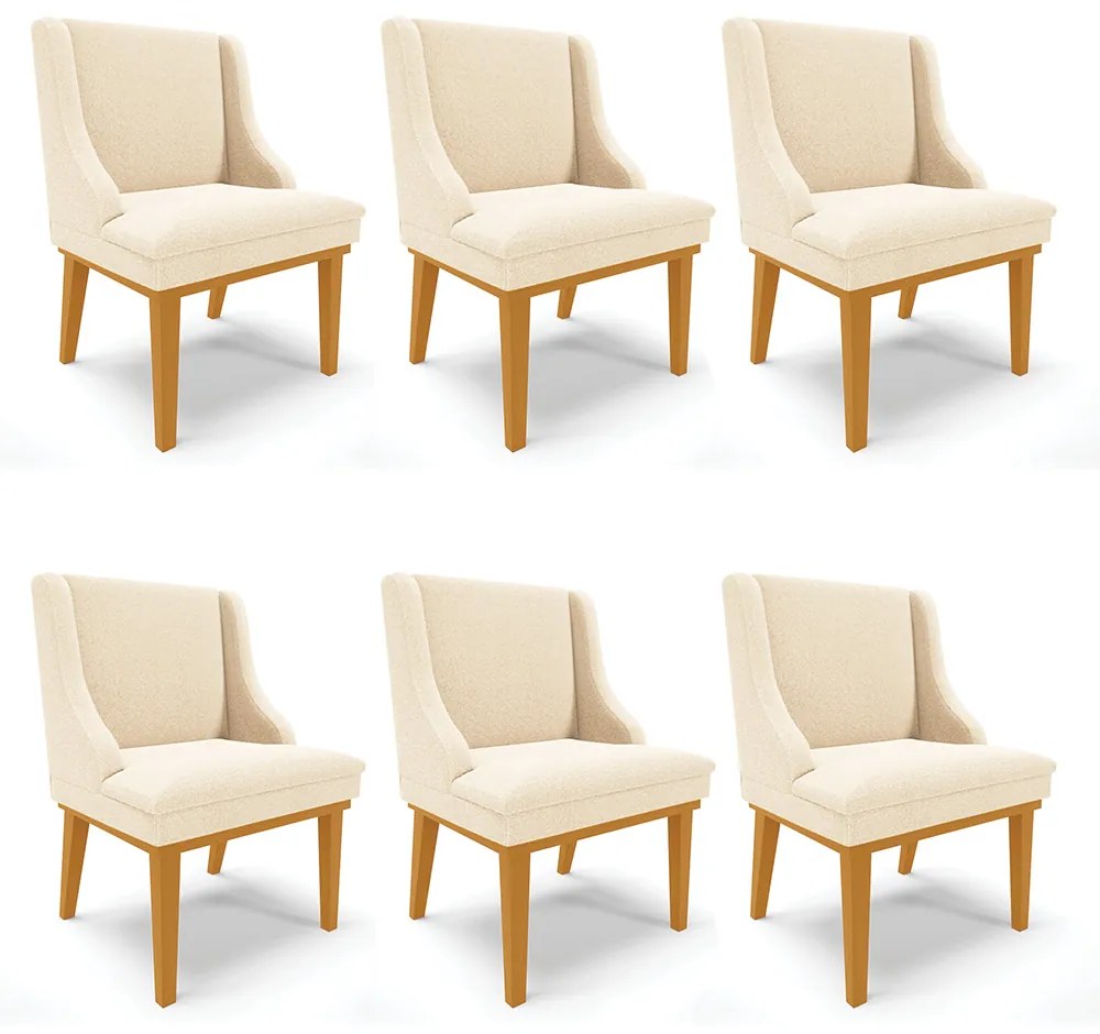 Cadeira Sala de Jantar Base Madeira Castanho Kit 6 Liz Bouclê Bege D03 - D'Rossi