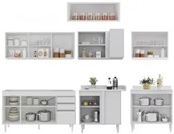 Armário de Cozinha Modulado de Canto 7 Peças CP22 Balcão sem Tampo Bra