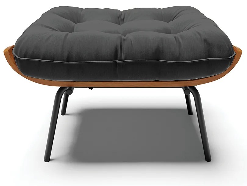 Kit 02 Puffs Costela Suede Base Metálica Preto - D'Rossi - Preto