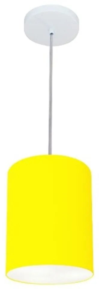 Lustre Pendente Cilíndrico Md-4012 Cúpula em Tecido 18x25cm Amarelo - Bivolt