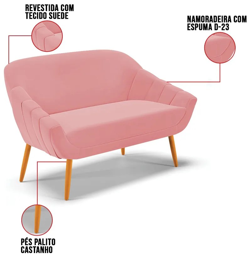Kit 01 Namoradeira 02 Lugares e 02 Poltronas Giovana Suede Pés Palito Castanho D03 - D'Rossi 



 - Rose