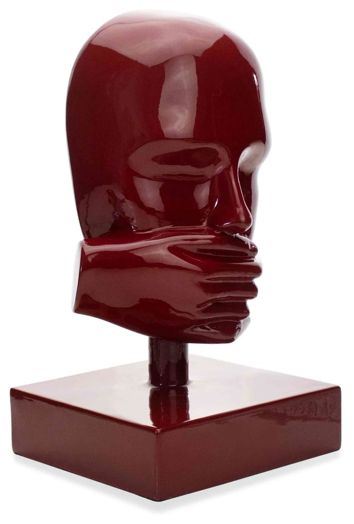 Escultura Mascara Rosto Silêncio Em Cerâmica Vermelho Ocre 25x15 Cm - D'Rossi