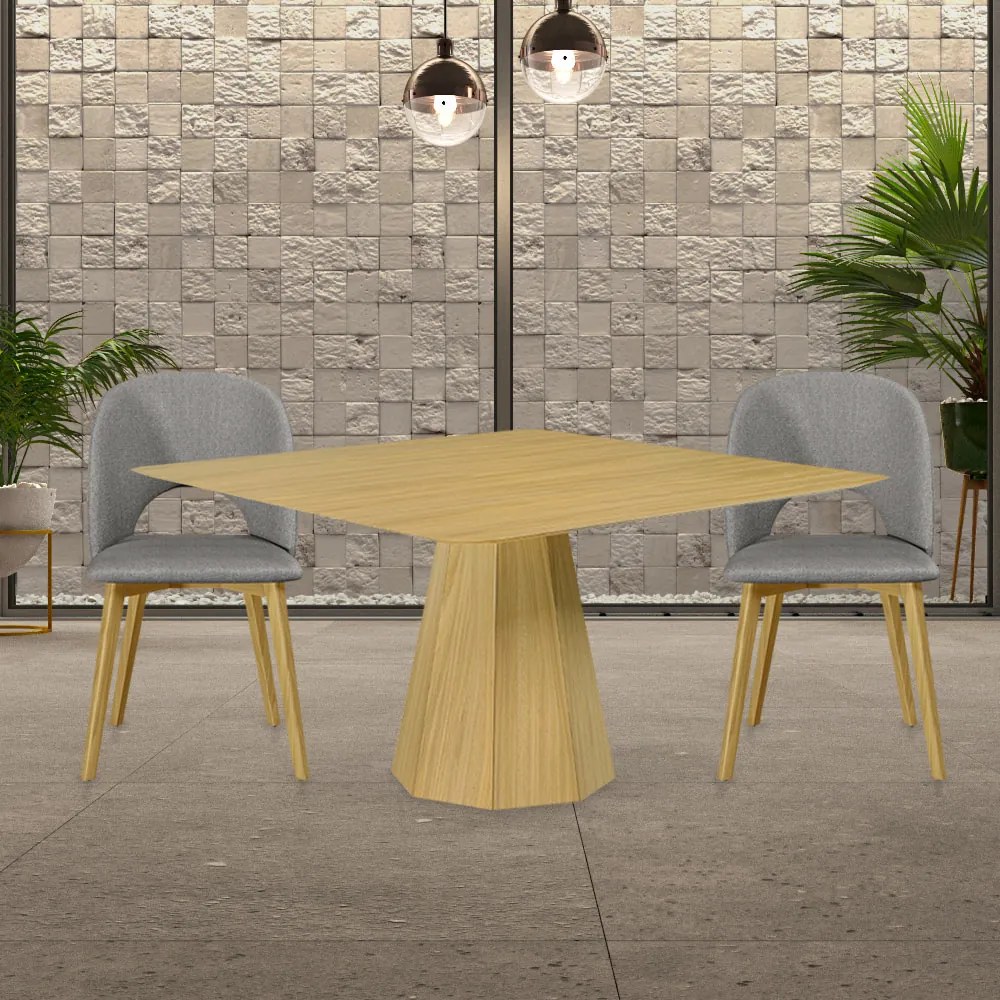 Kit 5 Cadeiras Decorativas Sala de Jantar Madeira Maciça Hadassa Linho Cinza/Freijó G13 - Gran Belo