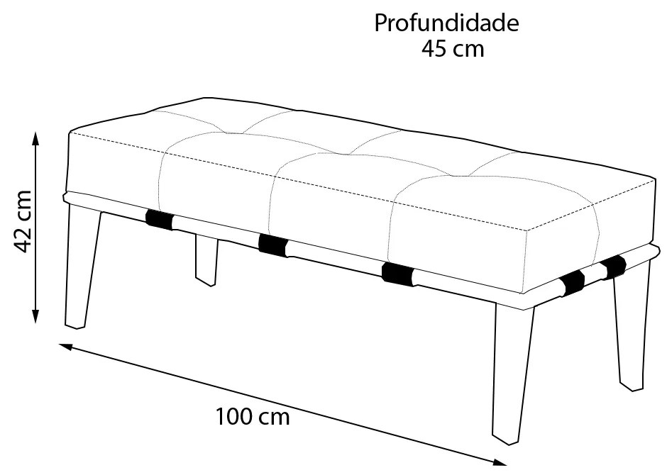 Puff Decorativo 100cm Martínez Veludo Pés Madeira Rosa/Imbúia G62 - Gran Belo