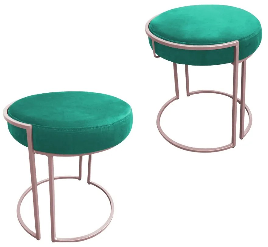 Puff Redondo Base Industrial Rosê Kit 2 Love Suede - Verde Turquesa