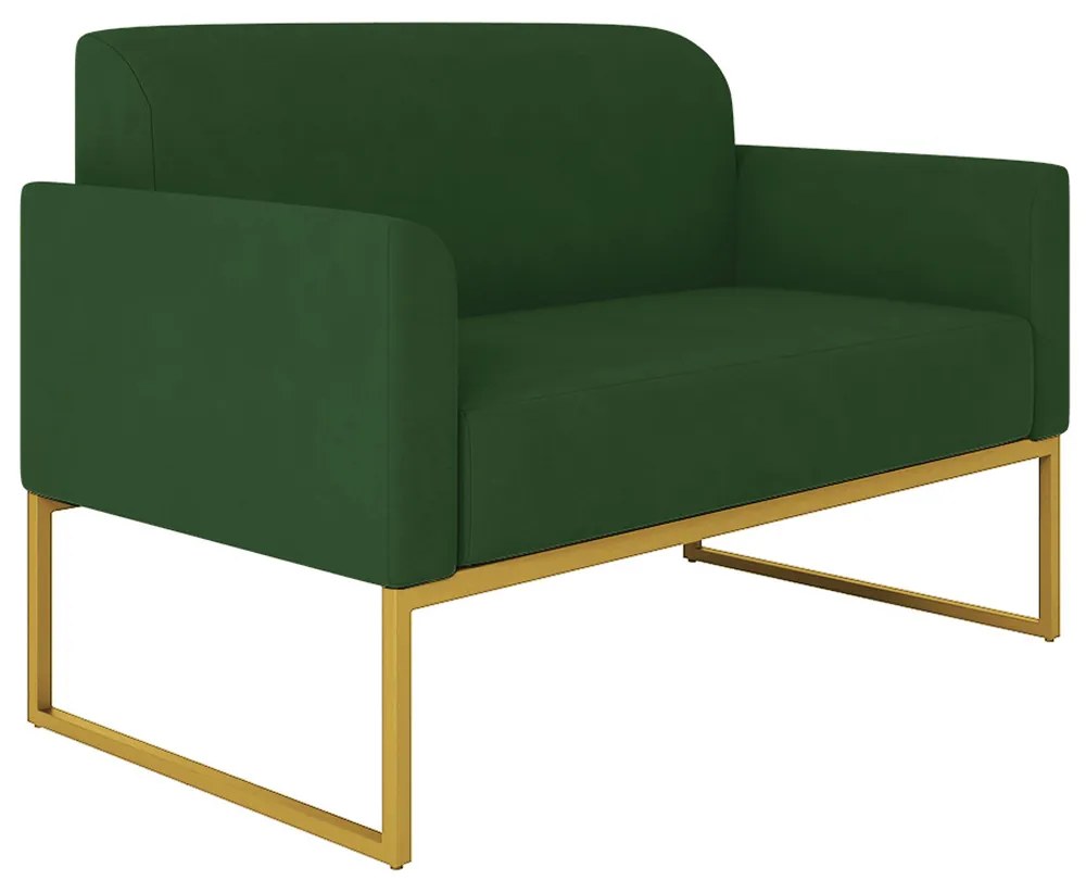 Poltrona Namoradeira Decorativa Isabella Base Industrial Suede Verde/Dourado G19 - Gran Belo