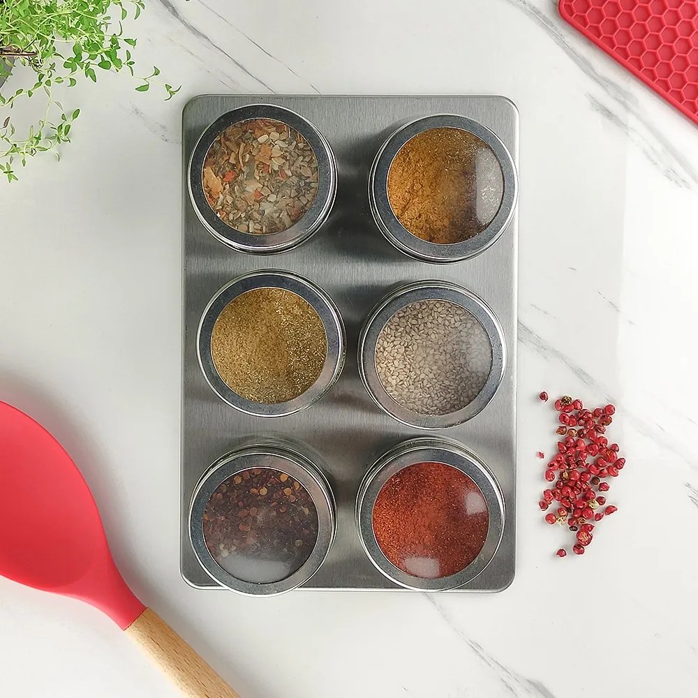 Kit com 6 Porta Temperos + Base Metálica