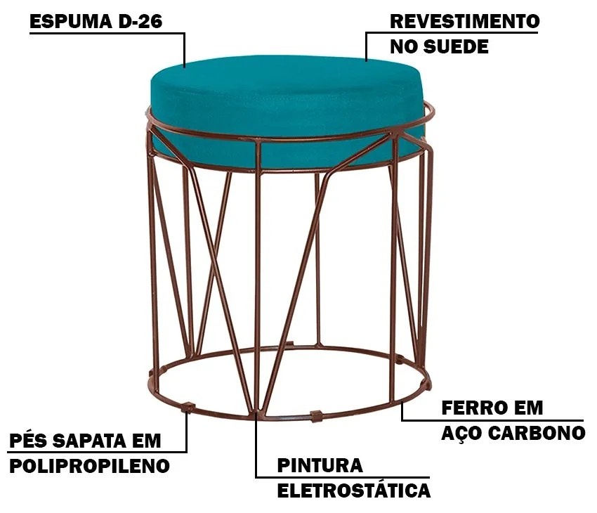 Puff Decorativo Sala de Estar Base Bronze Chloe Suede Azul Claro G41 - Gran Belo
