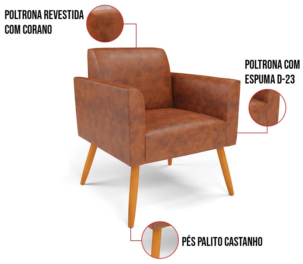 Poltrona Pés Palito Castanho Marisa Corano D03 - D'Rossi - Nozes