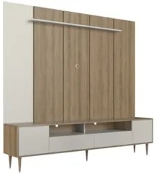 Estante Painel TV 75 Pol com LED 200cm Bianco Mel/Arenas A05 - Mpozena
