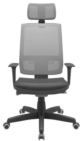 Cadeira Office Brizza Tela Cinza Com Encosto Assento Vinil Preto Autocompensador Base Standard 126cm - 63416 Sun House