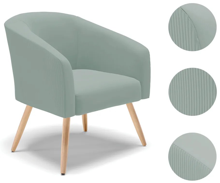 Poltrona Decorativa Pé Palito Natural Stella Cotelê Ext/Veludo D03 - D'Rossi - Menta