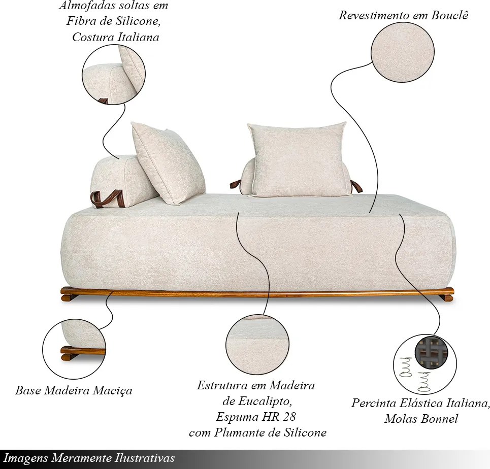 Sofá Modulado 6 Lugares com Almofadas Soltas Pés Madeira Maciça 360cm Homer Bouclê Off White G63 - Gran Belo