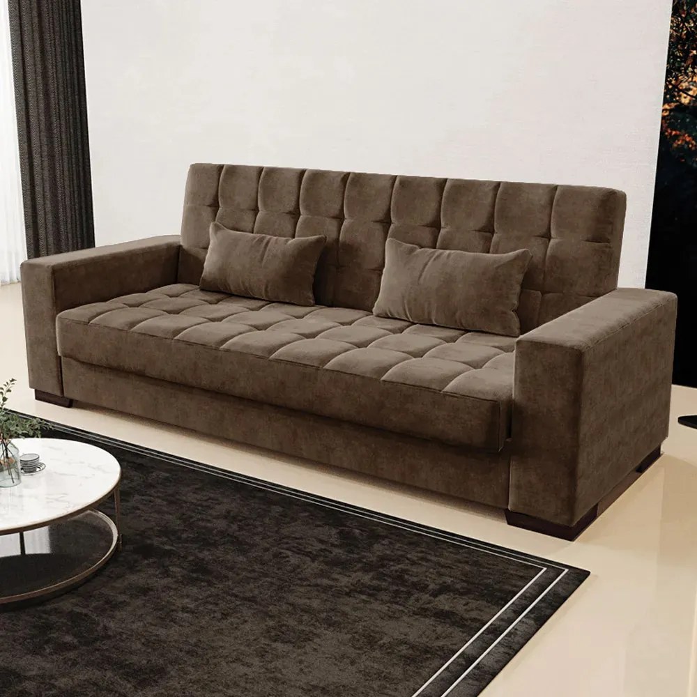 Sofá Cama Sala de Estar 210cm Beesley Suede Marrom G19 - Gran Belo