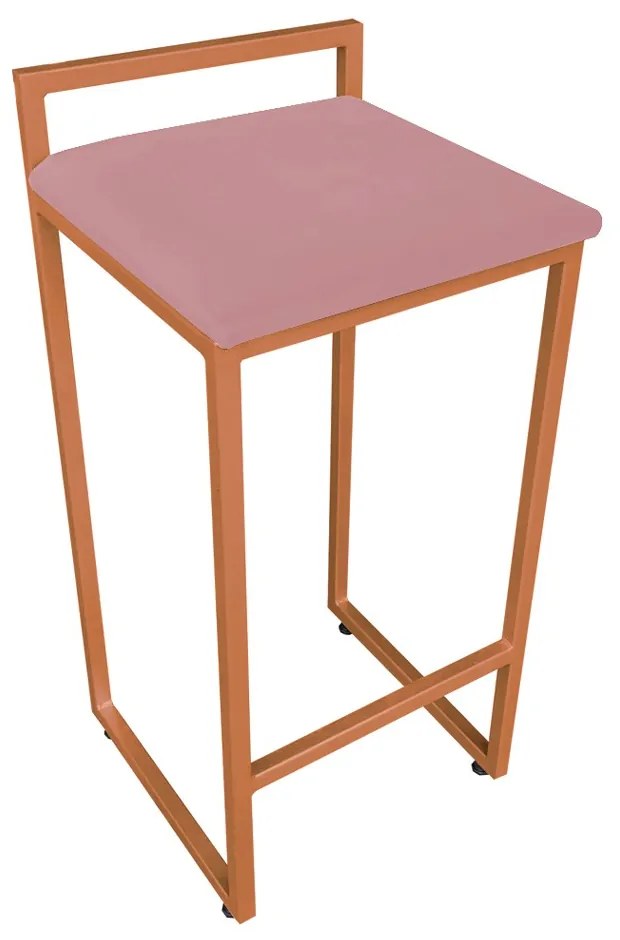 Banqueta Alta Industrial Pietra Suede Rose Base Cobre D'Rossi