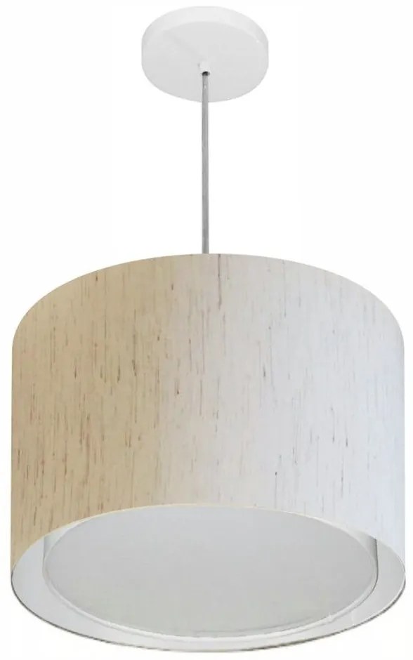 Lustre Pendente Cilíndrico Duplo Md-4292 Cúpula em Tecido 40x30cm Linho Bege - Bivolt