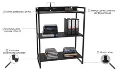 Kit 2 Estantes Livreiro Prisma Estilo Industrial 80cm 3 Prateleiras C0