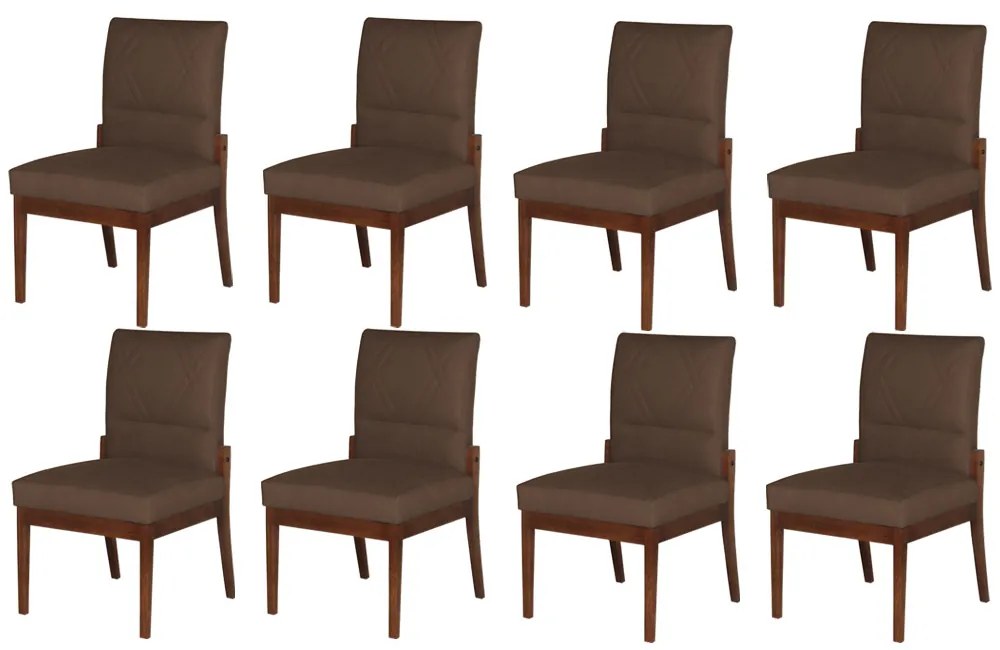 Conjunto 8 Cadeiras De Jantar Aurora Base Madeira Maciça Estofada Suede Marrom