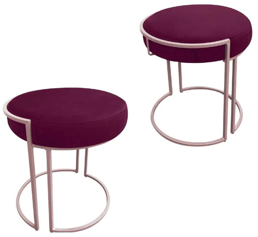 Puff Redondo Base Industrial Rosê Kit 2 Love Suede - Vinho
