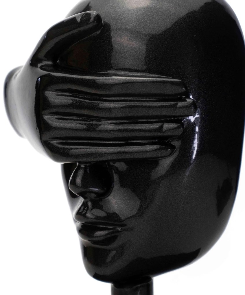 Escultura Decorativa Máscara Rosto Cego Em Cerâmica Grafite 25cm B02 - D'Rossi