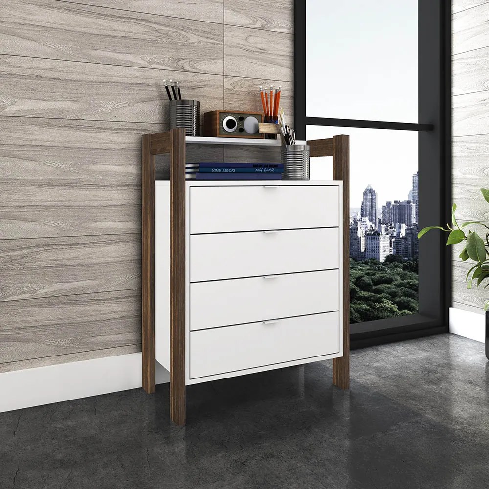 Gaveteiro Armário para Escritório Home Office AZ1012 MDP Branco/Nogal G69 - Gran Belo