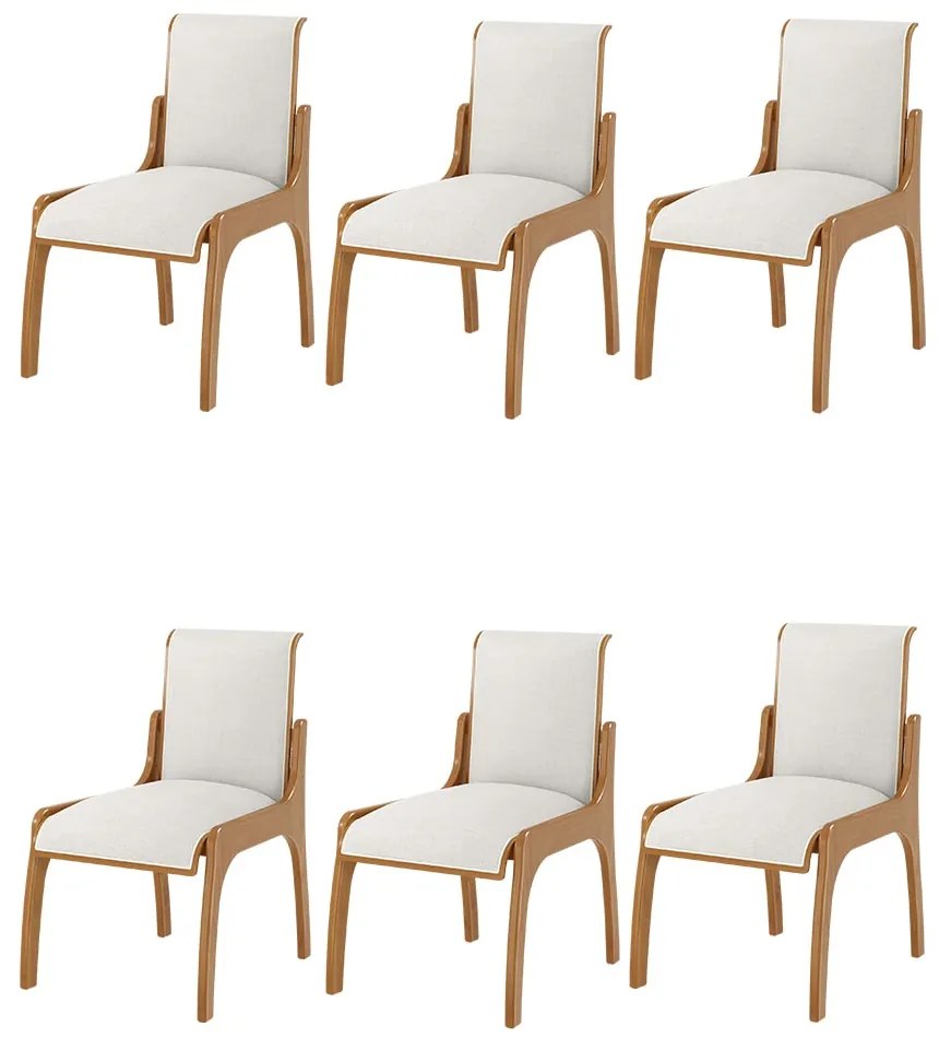 Kit 6 Cadeiras Decorativa Sala de Jantar Madeira Maciça Pedri Linho Off White/Imbuia G42 - Gran Belo
