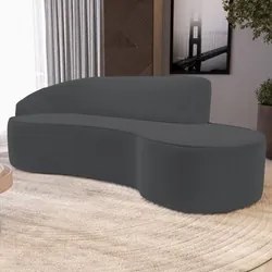 Sofá Living 3 Lugares 230cm Braço Direito Mozart D06 Veludo Cinza - M