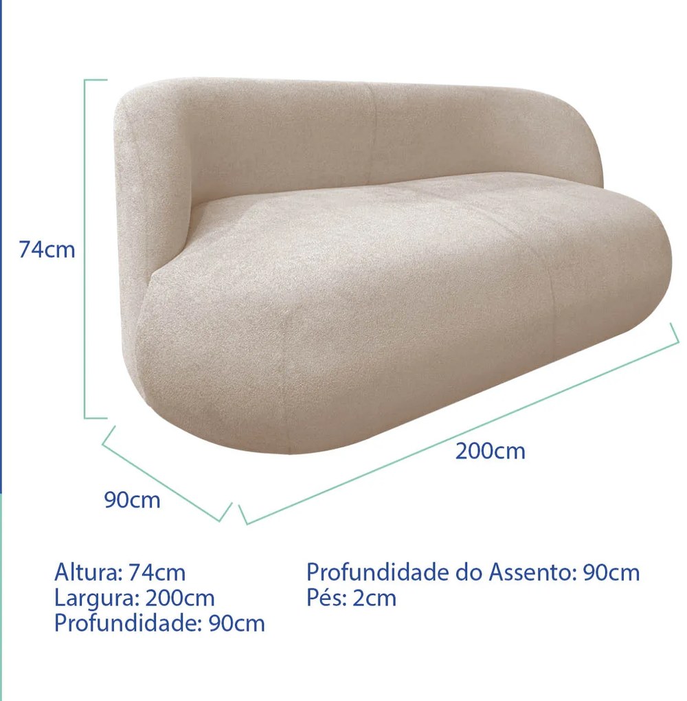 Sofá Nimbus 200cm Orgânico Luxo Sala Recepção 3 Lugares Linho