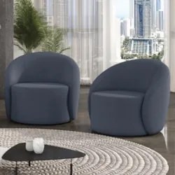 Poltrona Sala Giratória Redonda Kit 2 Steve Suede Azul Marinho I01  -