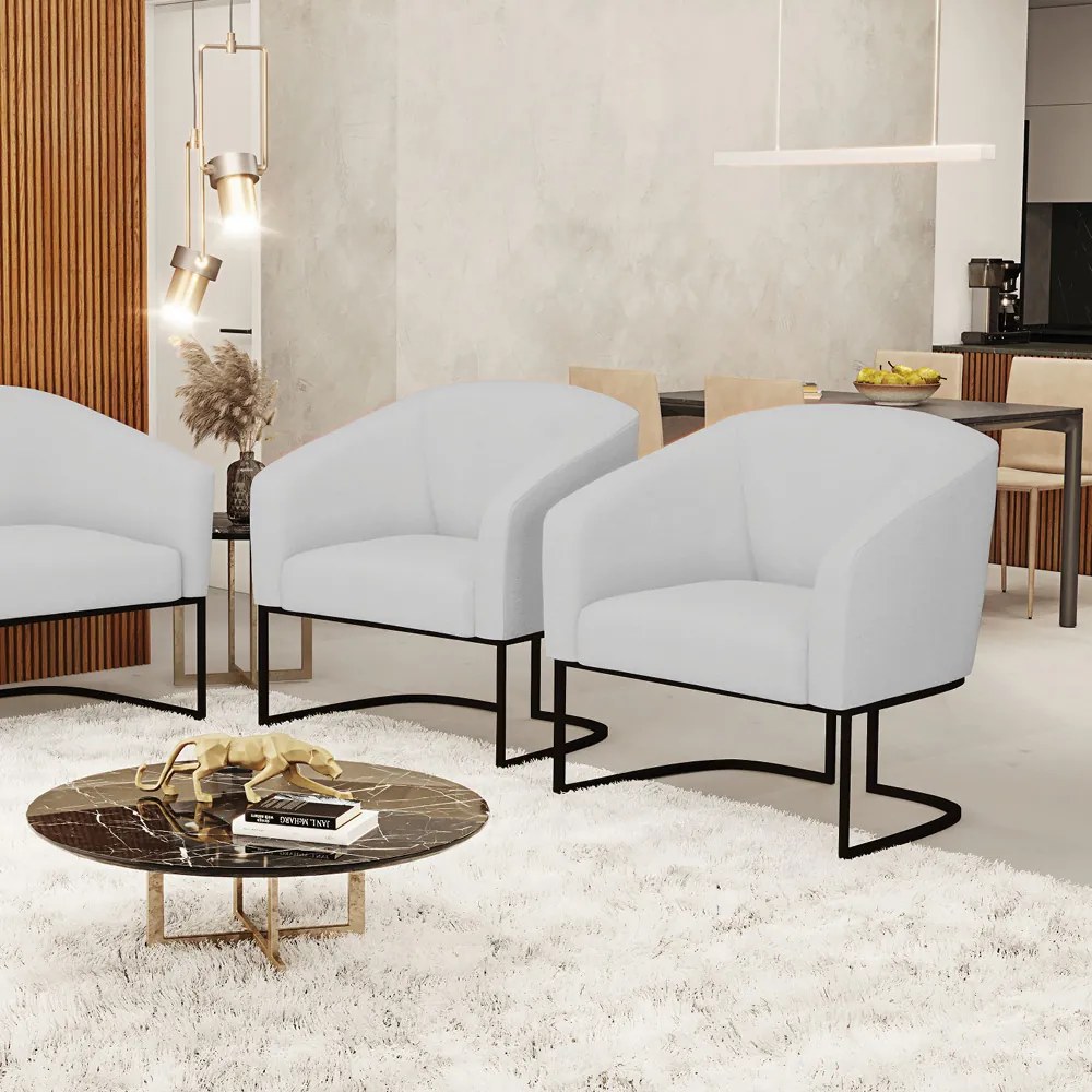 Cadeira Sala de Jantar Base Industrial Preto kit 2 Stella Linho D03 - D'Rossi - Cinza