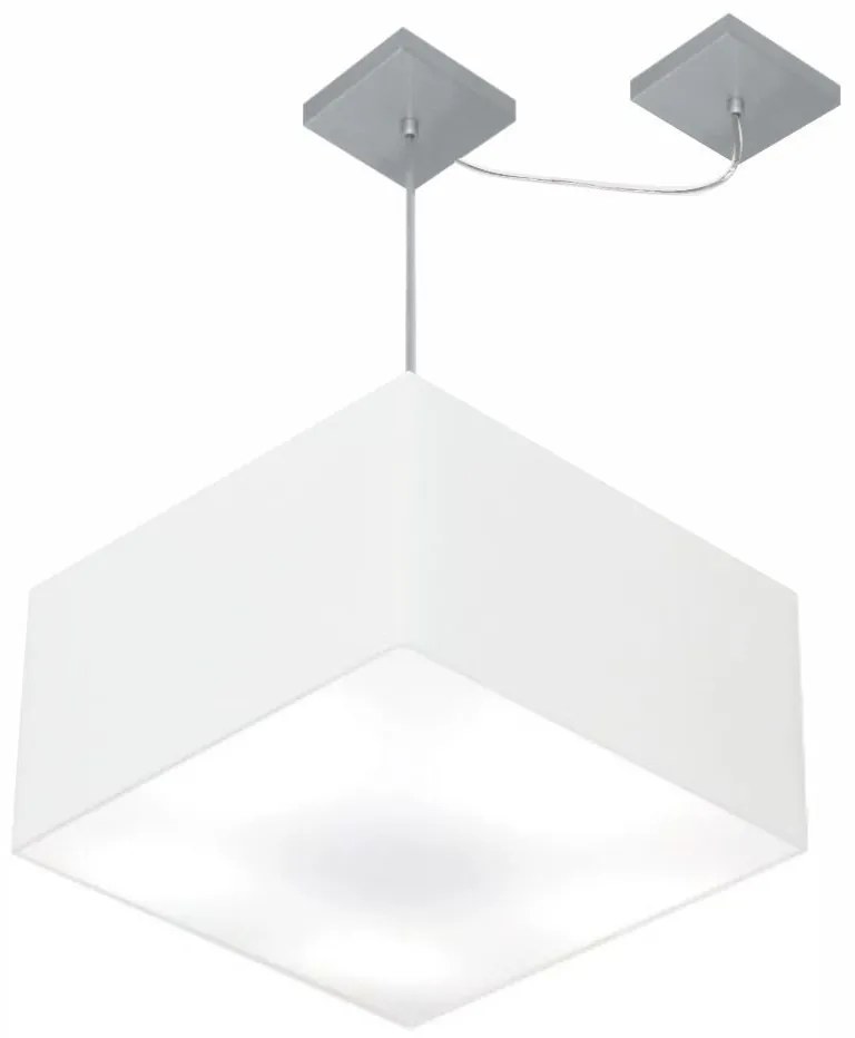 Lustre Pendente Quadrado Com Desvio Md-4270 Cúpula em Tecido 30/35x35cm Branco - Bivolt