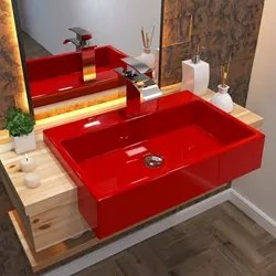 Cuba Pia Semi Encaixe para Banheiro Retangular 54cm XRT C08 Vermelho -