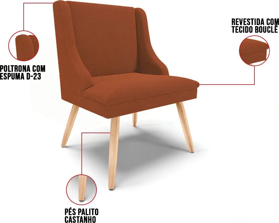 Cadeira Sala de Jantar Pé Palito Natural Liz Boucle D03 - D'Rossi - Terra