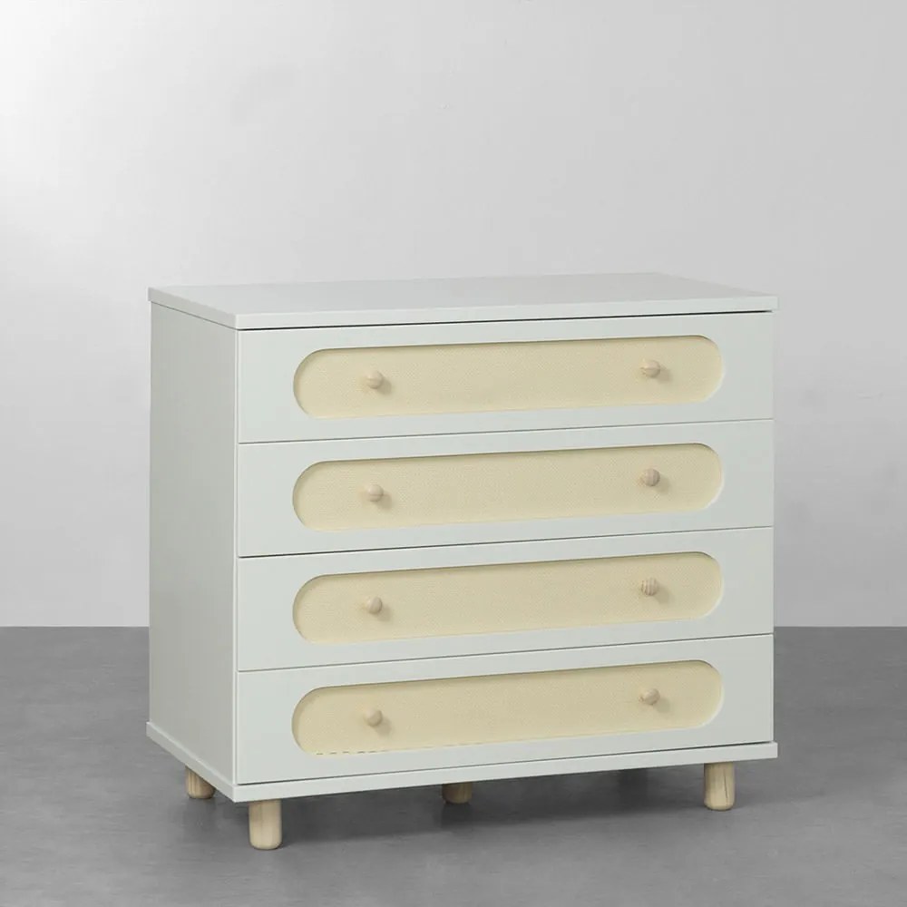 Cômoda Aurora Clássica 4 Gavetas - Branco e Nature