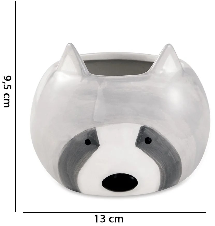 Cachepot "Guaxinim" Cinza em Cerâmica 9,5x13 cm - D'Rossi