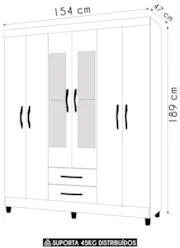 Guarda Roupa Solteiro 154cm com Espelho Dony A02 Off/Cinamomo - Mpozen